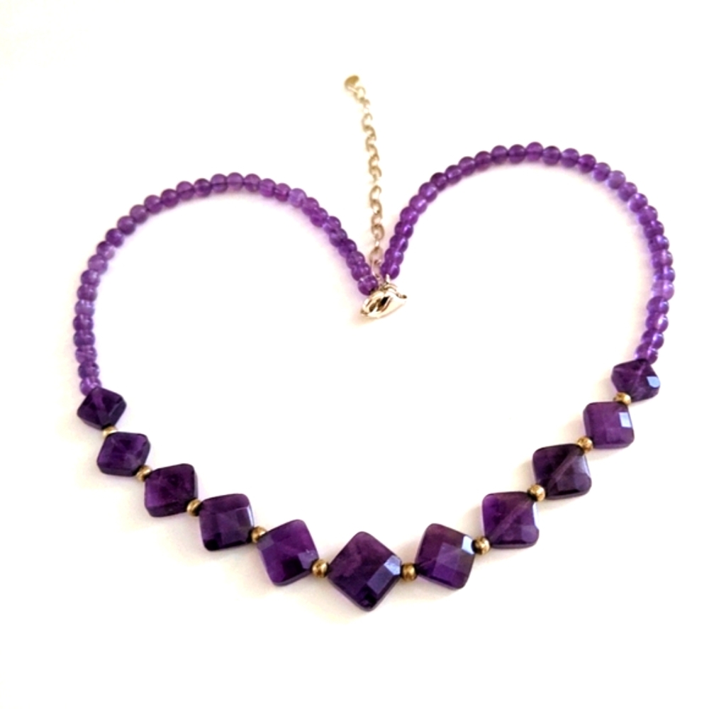 💜925 SILVER PURPLE 💜 AMETHYST BEADS NECKLACE
